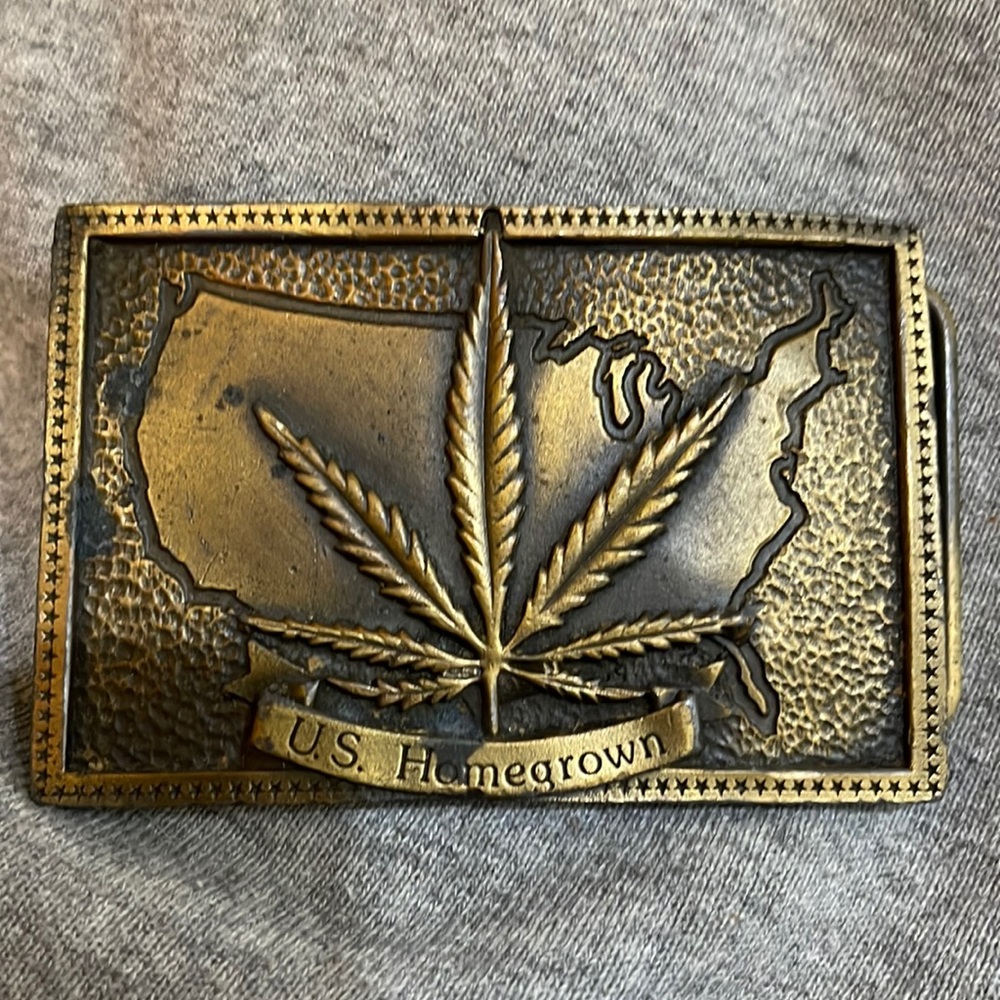 Vintage brass weed belt buckle